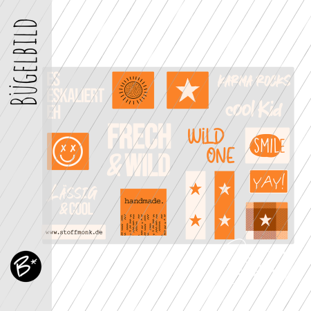 Bügelbild Bogen - 15 Labels zum Aufbügeln - #ORANGE Edition